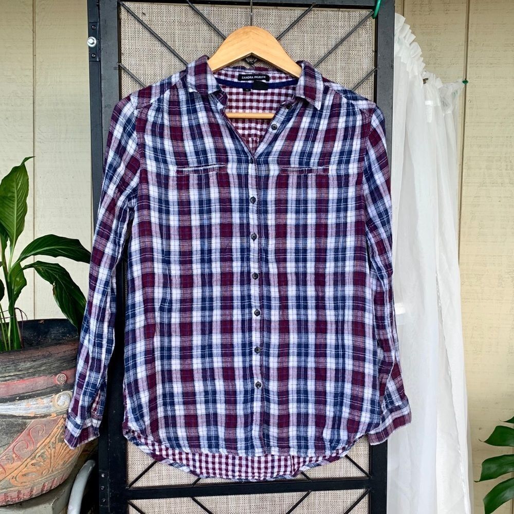 Sandra Ingrish Plaid Button Up Medium LIKE NEW